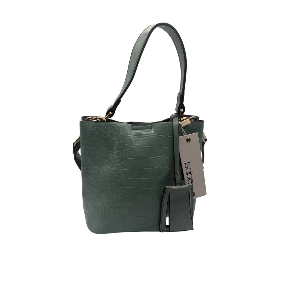 Isabelle Crossbody Bucket Bag Womens Small‎ Sage Green New Croc Embossed Strap
